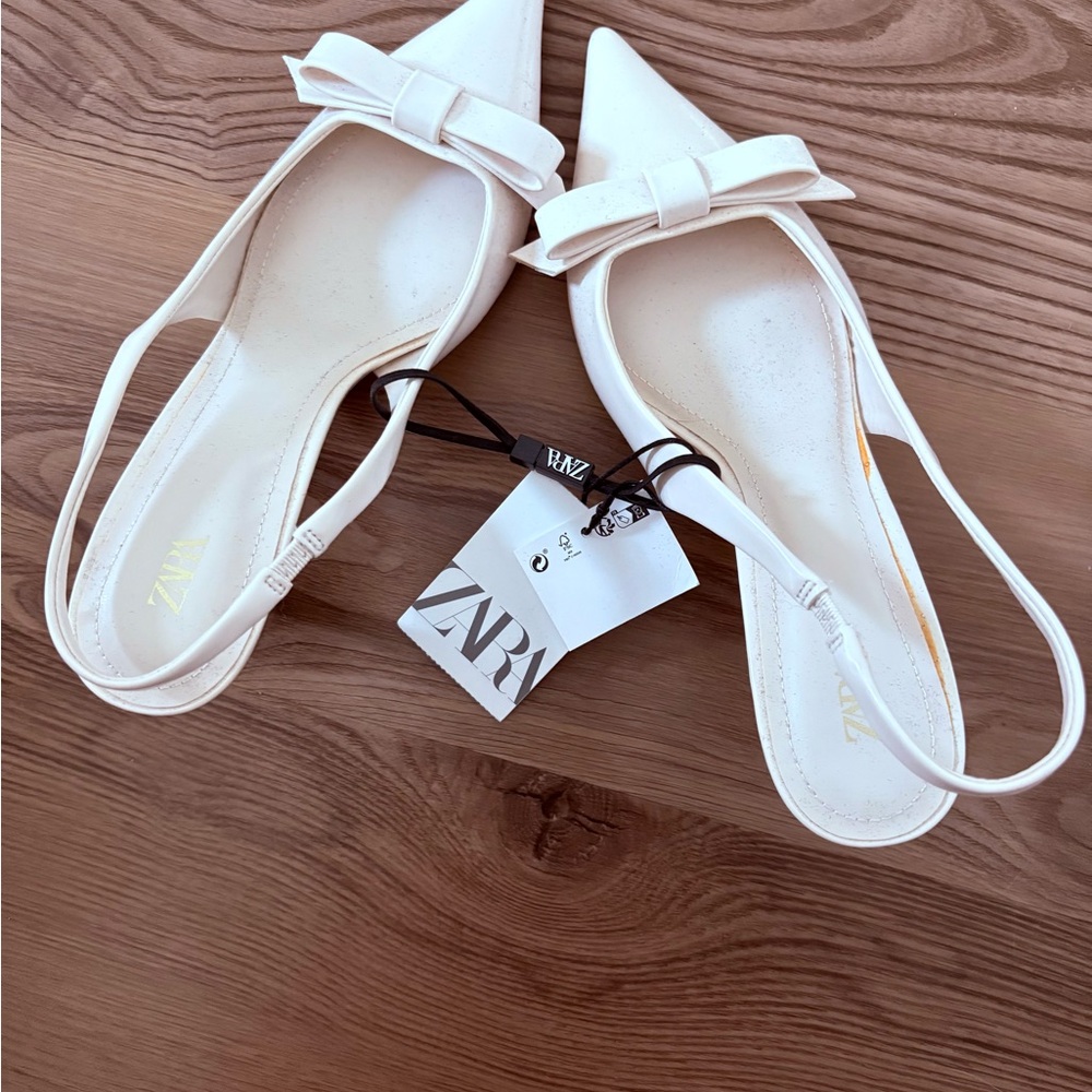 Zara White Bow Slingback Flats
